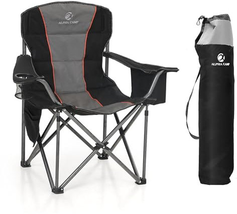 LET'S CAMP Folding Camping Chair Oversized Heavy Duty Padded Outdoor Chair with Cup Holder Storage and Cooler Bag, 450 LBS Weight Capacity, Thicken 600D Oxford Stoff