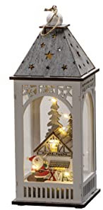 Konstsmide Lanterna a LED in legno con casa, timer 6 ore, 8 diodi a luce bianca calda, funzionamento a batteria, per interni – 3270-210