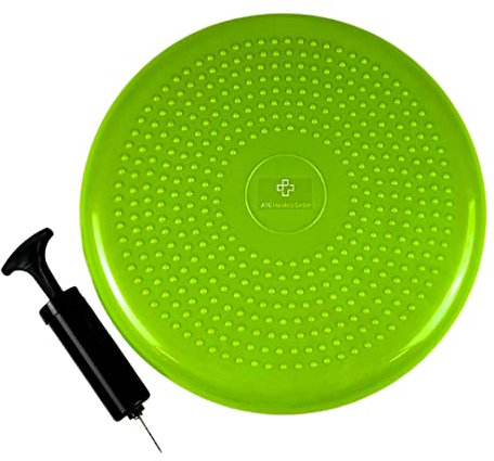 ATC Handels GmbH Balance- und Sitzkissen in verschiedenen Farben inkl. Pumpe - 33cm Durchmesser - aufblasbares Luftkissen, Balance Pad, Physiokissen für Koordination- und Fitnesstraining, apfelgrün