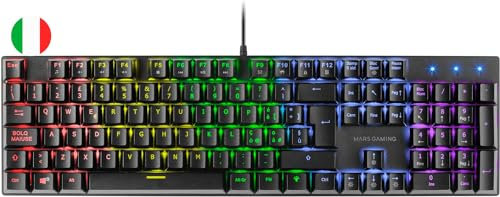 Mars Gaming MK422 Nero, Tastiera Meccanica Gaming RGB, Antighosting, Switch Meccanico Marrone, Lingua Italiana