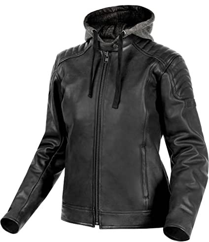 REBELHORN Impala Lady Motorradjacke Damen | Leder | Ellbogen und Schulterprotektoren | Abnehmbare Kapuze