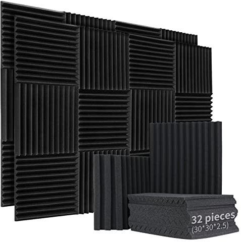 Panneau Acoustiques 32 pièces, Noir Mousse Acoustique 30 * 30 * 2.5cm, Haute Densité Mousse Anti Bruit pour Studio Musique, Studios d'enregistrement, Home Studio Isolant Phonique - Coin