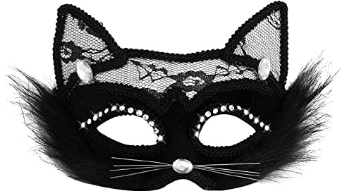 Lusofie Katzenmaske Schwarze Spitzenmaske Maske Sexy Damen Halloween Maskerade Kostüm Mädchen Damen Augenmaske Sexy Lace Cat Mask für Halloween Weihnachtskarneval Partytanz Modenschau Hochzeit