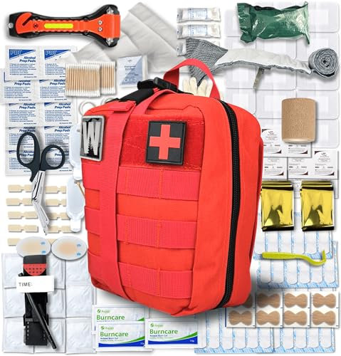 WONCROW | Trousse de Secours Complete + Matériel Inédit - Pharmacie de Voyage Randonnée Camping Voiture - Equipement Militaire Kit de Survie Couverture de Survie Aspire Venin Garot Tourniquet