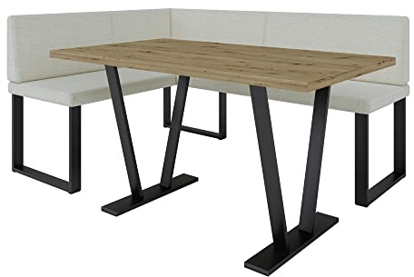 Eckbank Akiko Metal mit Tisch - Eckbankgruppe für Ihrem Esszimmer, Küche modern, Sitzecke, Essecke. Perfekt für Küche, Büro und Rezeption. Solide und Starke Verarbeitung. (INARI 22, 128x168 Links)