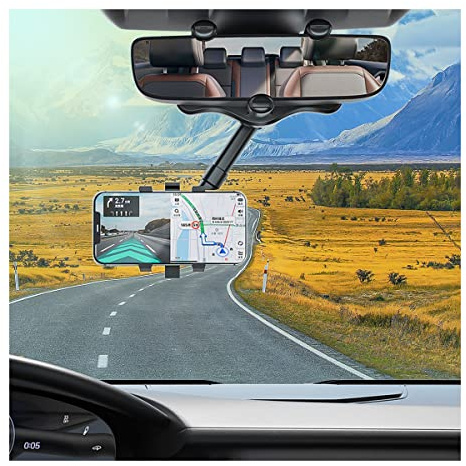 CGEAMDY Autotelefonhalterung für ReTrovisor, Multifunktionale, drehbare und einziehbare Halterung für tragbare Telefone, 360°-Dreheinstellung für alle Handys und Fahrzeuge