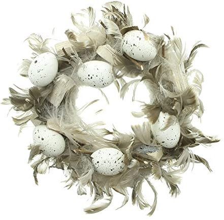 FRANK FLECHTWAREN Kranz Federleicht Osterkranz, Türkranz mit Federn und Eier Ø 28 x 6 cm, Innen-Ø 10 cm