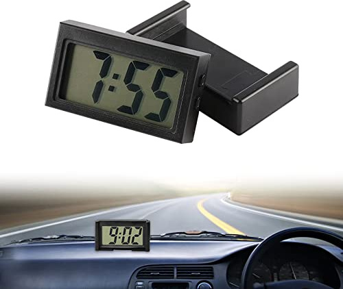 Reloj Digital LCD para Coche - Mini Reloj Electrónico de Salpicadero para Vehículo - Negro
