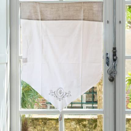 Autrefois Rideau Enrouleur et Brise bise, Lin brodé, Voilage Broderie, Style Charme, Petit Rideau Fin, Decoration pour fenetre de Cuisine, Salle de Bain, Salon, versaille (Ivoir, 60 x 90 cm)