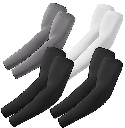 ROXUN 4 Pairs Arm Sleeves, Cooling UV Sun Protection Sports Compression for Men/Women 2 Black+Dark Gray+White