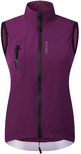 WOSAWE Damen Fahrradweste Leichte Atmungsaktiv Ärmellos Jacke Winddicht Laufweste mit YKK Reißverschluss (Lila, L)