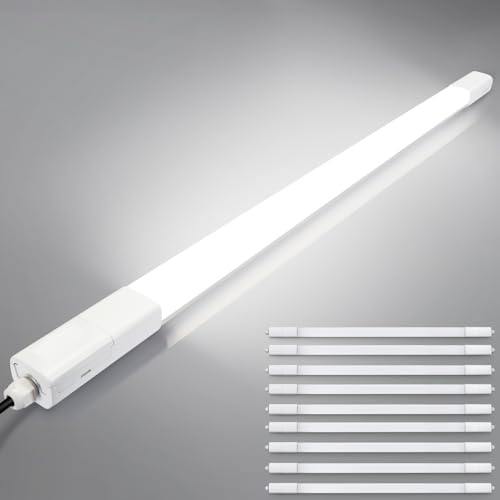 Tobeter 10 Stück LED Feuchtraumleuchte 150cm, Verknüpfbar Ultraslim 4000K LED Deckenleuchte Röhre [60W, 7000LM, IP65 Wasserfest] Feuchtraumlampe Wannenleuchte Werkstattlampe Garagelampe Kellerleuchte
