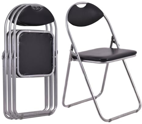 COSTWAY 2/4/6 Pack Padded Folding Chair, Metal Frame Easy Storage Conference Chair with Sponge Seat, Backrest and Foot Pads, Hall Guest Seating for Bedrooms Office Events, 43x45x80cm (4)