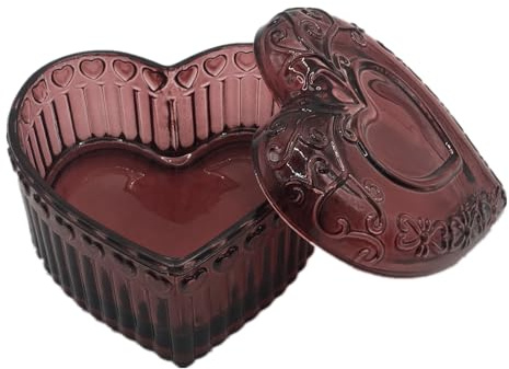WHSLILR Glass Jewelry Box Heart Shape Cute Box for Storage Ring Earring Trinket Vintage Jewelry Organizer Decorative Gift for Women Girls-GRB003-Red