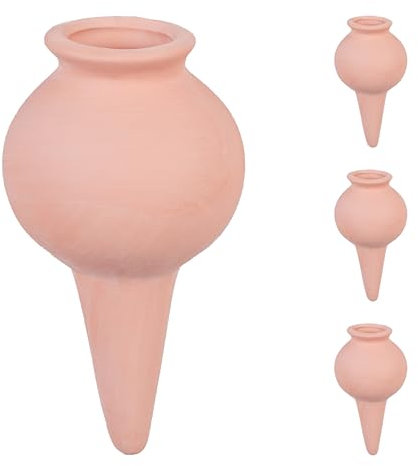 Relaxdays Picos de Riego con Forma de Vasijas, Set de 4, Autorriego para Plantas de Interior y Balcón, 12x6cm, Terracota, Cerámica