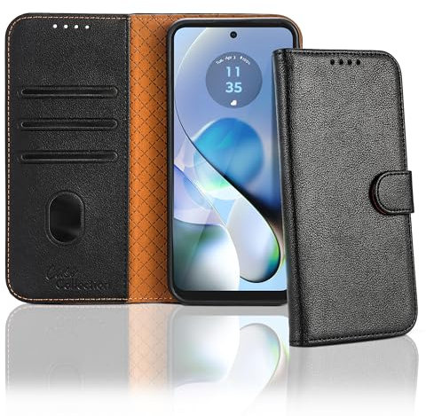 Case Collection for Motorola Moto G34 5G Phone Case - Leather Folio Flip Kickstand Shockproof Cover with RFID Blocking Card Slots Wallet for Motorola G34 Case Black