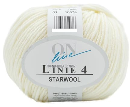 Online Garne Linie 4 Starwool | Reine Merinowolle zum Stricken und Häkeln | 50g Wolle einfarbig uni | Nadelstärke 3,5 bis 4,5 mm (001 | wollweiss)