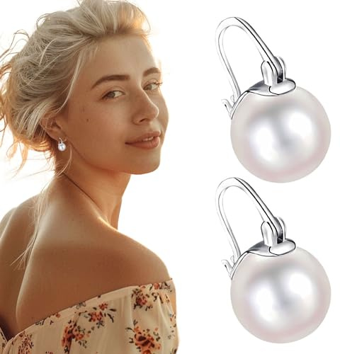 Perle Huggie Hoop Ohrringe, WGXIA elegante Perle Ohrringe S925 Silber Pin Clasp für Frauen Mode baumeln Ohrringe Geschenk für Sie