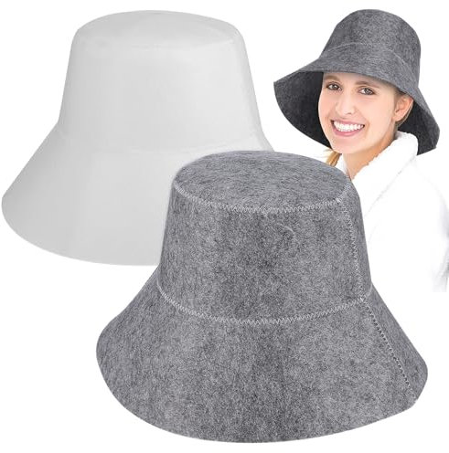 Gatuida 2Pcs Sauna Hat, Wool Felt Sauna Cap, Portable Sauna Hat for Women & Men, Insulate Water Absorption Steam Bath Hat for Steam Room, Bath Room, Spa, Personal Home Sauna Accessories (White, Grey)