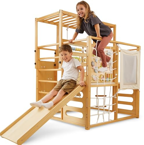 Avenlur Montessori Gym Alpine Wooden Jungle Gym with Indoor Swing, Toddler & Baby Climbing Toys, Rock Wall Perfect for Active Fun & Skill Development, Ages 2-8