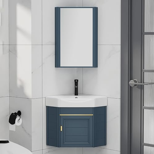 GLMGBP Eckwaschbecken fürs Badezimmer, Eckwaschbecken zur Wandmontage, Keramikwaschbecken, Waschtisch-Set, mit Spiegelschrank für Restaurant, Bar, Café, Salon und Spa (38 x 38 cm)