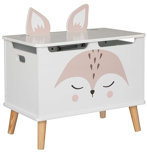 Miroytengo Fox Douceur Kindertruhe mit offener Aufbewahrung, Weiß und Eiche, 53 cm