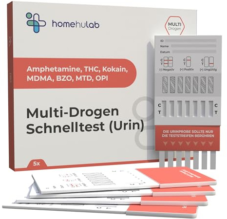 5x Drogentest Schnelltest 7-in-1 Multi-Test | Urin Drogentests auf THC (Marihuana), Kokain, Opiate, Methadon, Amphetamine, Ecstasy & Benzodiazepine | Präzise & zuverlässige Ergebnisse in 5 Minuten