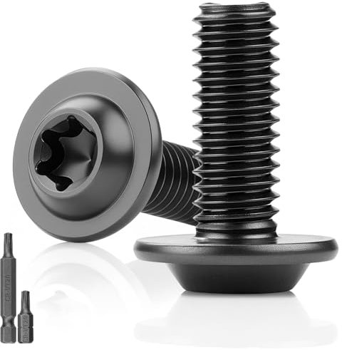 Lot de 25 vis à tête bombée - Noir - M4 x 16 mm - Vis à tête plate avec bride - Vis Torx 304 en acier inoxydable avec rondelle A2 V2A - Filetage complet - Avec 2 clés Torx T20 - Pour échafaudage en