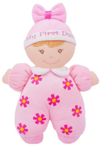 Lullaberry 23 cm Meine erste Puppe Sophia - Weiche Plüsch-Babypuppe mit Rassel - Rosa Outfit
