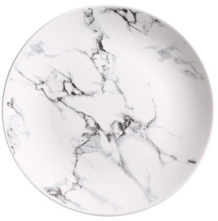 DECHOUS Piatto Rotondo in Ceramica 8 Pollici, Design Moderno Marmorizzato | Bianco, Facile da Pulire e Cotto ad Alta Temperatura, per Cena e Feste, Aspetto Elegante e Delicato
