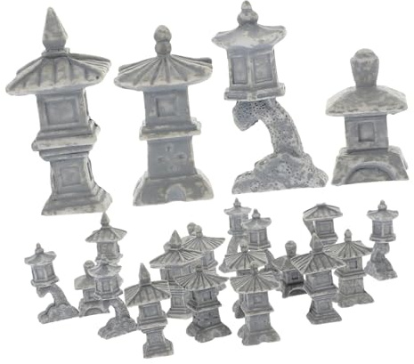 BEBEMOKO Miniature Stone Lantern Garden Gnome China Bonsai Miniatures Decorations Japanese Decor Mini Stone Topiary Zen Terrarium Artificial Pagoda Outdoor Figurines Fairy Garden Fan Resin