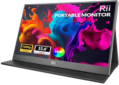 Rii RS100 Moniteur multimédia portable 15,6 ultra mince, IPS Full HD 1080p 60Hz, HDR, Eye Care, 16:9, Haut-parleurs stéréo intégrés, Entrées audio/vidéo USB-C et Mini HDMI