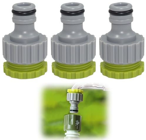 Adaptateur Robinet Tuyau, 3 Pièces 2-en-1 Connecteur de Tuyau, Compatible avec Gardena, Raccord 1/2 Pouce 3/4 Pouce, Raccord en Caoutchouc pour Arrosage de Jardin, Facile à Installer
