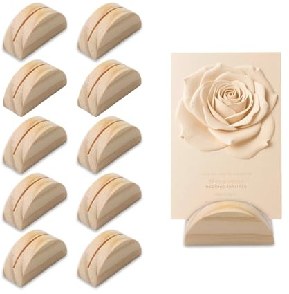 kcrnw 10PCS Wooden Table Number Holder Rustic Semicircular Photo Table Card Clips Menu Name Picture Display Stands for Wedding Banquet Anniversary Birthday Party Offices Restaurant Reception