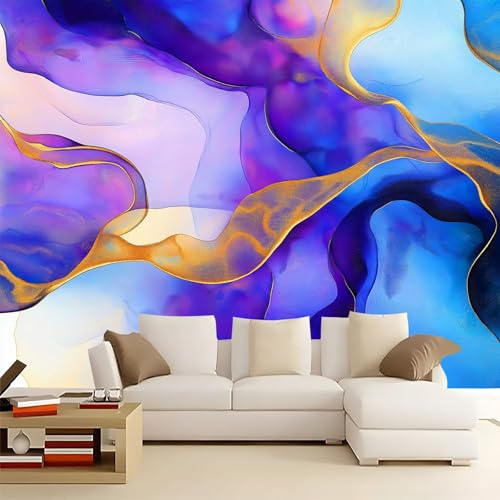 Photo Wallpaper Purple Blue Marble 350x256 cm 3D Non-Woven Wall Mural, Moderne Living Room Bedroom Large Poster Wallpaper, Home Decor Art Mural
