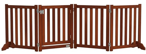 PawHut Barrera de Seguridad para Perros Plegable para Escaleras y Puertas Valla para Perros Pequeños de 4 Paneles con Soporte de Pie para Interiores 205x30x60 cm Marrón