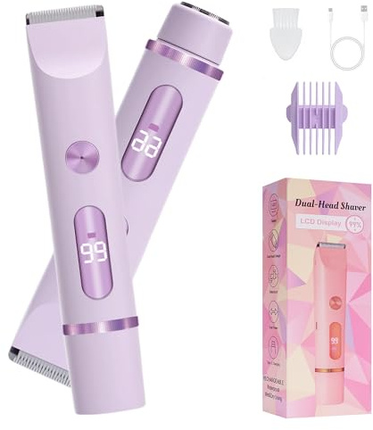 2-in-1 Intimrasierer Damenrasierer Elektrisch，Frauen Elektrischer Rasierer & Trimmer für Gesicht, Beine, Bikinizone & Körper, Nass/Trocken, Inkl. Reinigungsbürste(Lila)