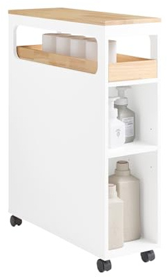 SoBuy Schmaler Badezimmerschrank mit 3 Schubladen – Platzsparender Badschrank auf Rollen, mit Stabiler Struktur, geeignet für Badezimmer, WC und Küchenaufbewahrung, Weiß, 65x23x82cm, BZR54-IV-WN