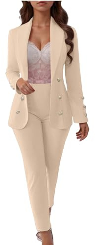 Conjunto de Traje Elegante, Trajes de 2 Piezas para Mujer Talla Grande, Blazer y Pantalones Corte Ajustado Chaqueta de Manga Larga con Bolsillos Color Sólido Curvy Completo Oficina Trabajo
