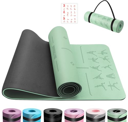OUTDOUSE Yoga Mat with Alignment Lines,TPE 6mm Sports Exercise Mat,Non-Slip,for Gymnastics,Pilates,Home, Travel,Gymnastics Mat with Storage Straps,Yoga Mats for Women and Men,183x61x0.8cm