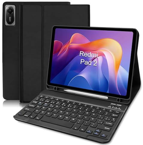 COEZFE Funda Teclado para Xiaomi Redmi Pad 2 /Redmi Pad SE 11 Pulgada, Español Ñ Bluetooth Magnético, Smart Funda con Teclado QWERTY para Xiaomi Redmi Pad 2 /Redmi Pad SE 11”, Negro