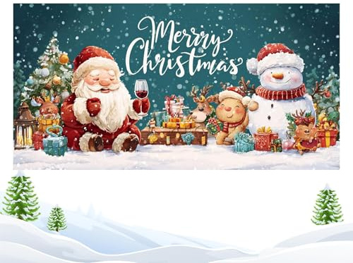 Banner per porte da garage – Tela natalizia 4,3 x 1,8 m, decorazione per feste, copertura per vacanze, visualizzazione invernale, palcoscenico, foglia di celebrazione, stampa nevosa, pannello di enco