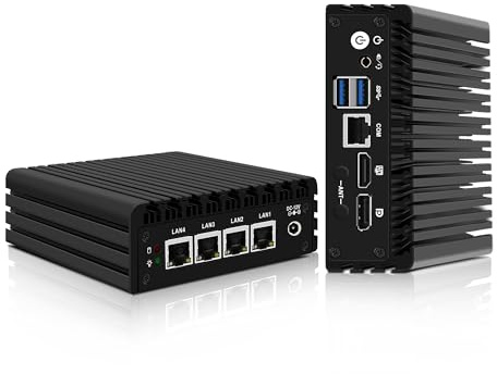 CWWK Mini PC Firewall Micro Appliance, Pentium J3710, 4 x LAN i225 2.5GbE, OPNsense Hardware Mini Ordenador, Fanless PC, DDR3L 8GB RAM 256GB SSD, AES-NI, Console COM, HD, DP
