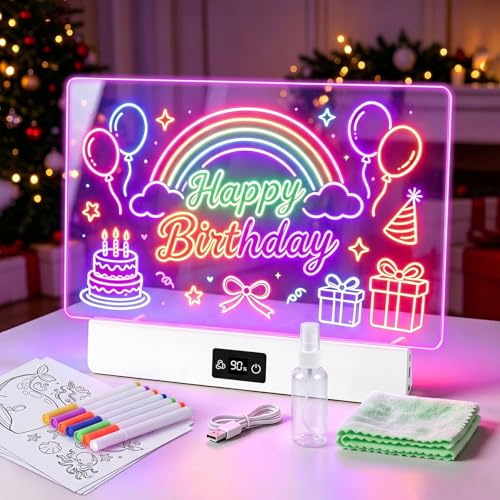 OUTON Tablette Fille LED, 8 Couleurs et 3 Modes | Tableau Dessin Réutilisable, 7 Feutres et Modèles, Cadeau Créatif, Décoration Chambre Enfant