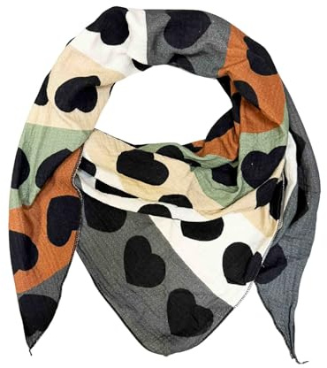 XL Dreieck Strickschal Regenbogen Herz Frühling Schal 100% Baumwolle Made in Italy Fashion Tuch Dreieckschal Stola Herbst Frühling Tuch Farbverlauf Heart Rainbow