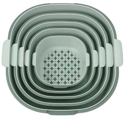 10-Piece Colander & Mixing Bowl Set – BPA-Free Nesting Kitchen Bowls with Strainers – Non-Slip Base – Multi-Size Plastic Food Prep Set for Washing, Rinsing, Draining Fruits, Vegetables & Pasta