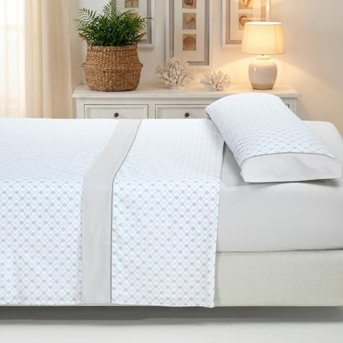 Sábanas 105x190 - Juego de Sábanas 3 Piezas - Algodón y Poliéster - Sábana Bajera Ajustable hasta 30 cm, Encimera y Funda Almohada - Ropa de Cama Estampada Suave y Transpirable (Bindi Beige)