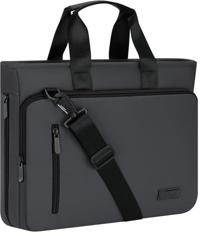 RAINYEAR Maletín expandible para portátil de 15,6 pulgadas Bolsa de mensajero repelente al agua para hombres, de gran capacidad resistente a la rotura de viaje de negocios de oficina, Gris