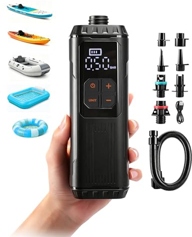 Mini Paddle Board Pump, Portable SUP Air Pump with Battery, Lightweight Electric Inflator 12 PSI Auto Shut-Off, USB-C Rechargeable for Paddle Boards, Kayak, Pool Floats