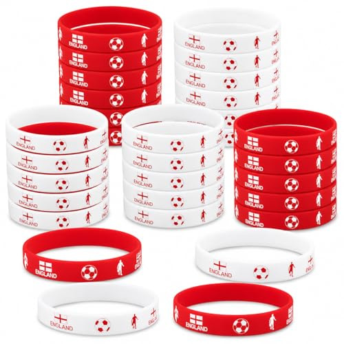 20PCS World Cup Football 2026 England Silicone Wristbands, England World Cup 2026 Merchandise, St George Cross Flag Rubber Bracelets for Football Party Decorations, Sports Event Souvenirs (England)